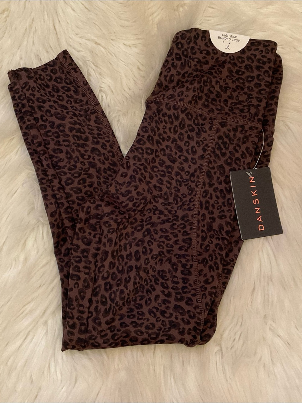 Danskin High Waist Pocket Crop Leggings Espresso Spotted Leopard Print NWT XS - Picture 2 of 10